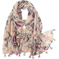 thumbnail image 1 of Bufanda bohemia para mujer, ligera, con estampado floral, chal con flecos, moda otoño-invierno, 1 of 5