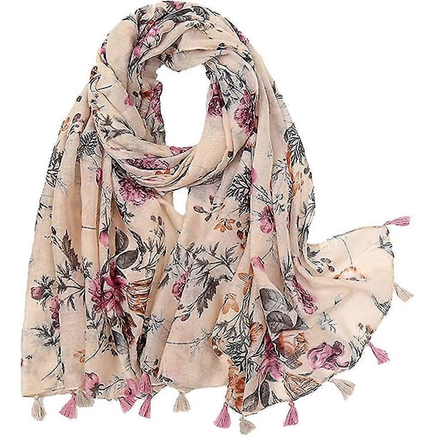 Bufanda bohemia para mujer, ligera, con estampado floral, chal con flecos, moda otoño-invierno