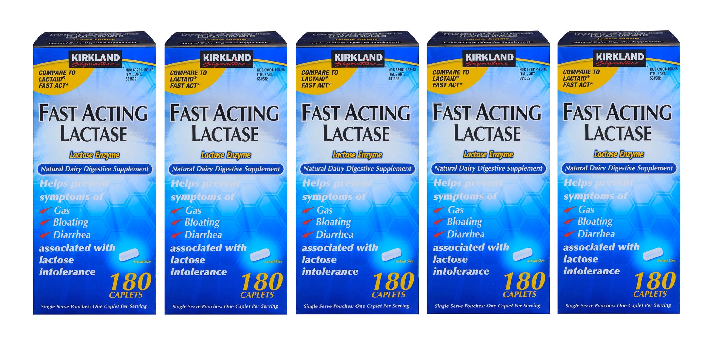 Kirkland Signature Fast Acting Lactase, 180 Caplets 5PK