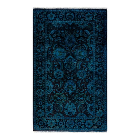 Hand-Knotted Wool Overdyed Contemporary Black Area Rug 3' 2" x 5' 2"