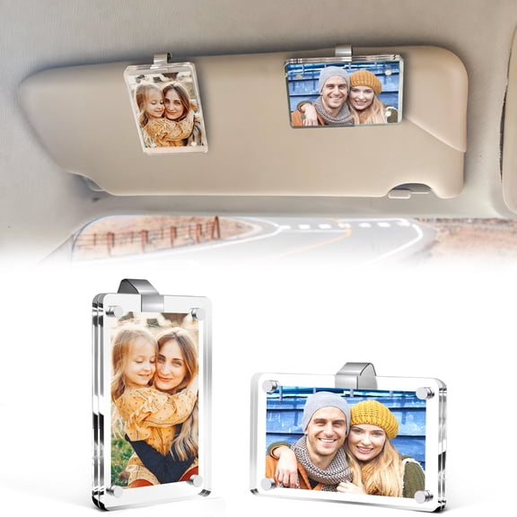Betus 2 Pack Car Picture Holder, 2.4 x 3.5 Inch Acrylic Magnetic Photo Frame Fits 3'' Photos with Nano Adhesive Clip, Sun Visor Photo Holder for Family Pictures, Car Accessories Gift