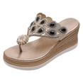 thumbnail image 5 of Rokment Glitter Rhinestones Pearl Platform Flip Flops Backless Slip on Dress Sandals for Women Ethnic Boho Delicate Wedge Chunky Heels Slides Summer Slippers Black Size 6.5, 5 of 6