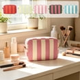 thumbnail image 7 of Makeup Pouch,Toiletry Bag Striped Corduroy Organizer,Spacious Zipper Bag for Travel Gym and Daily Storage(Pink), 7 of 7