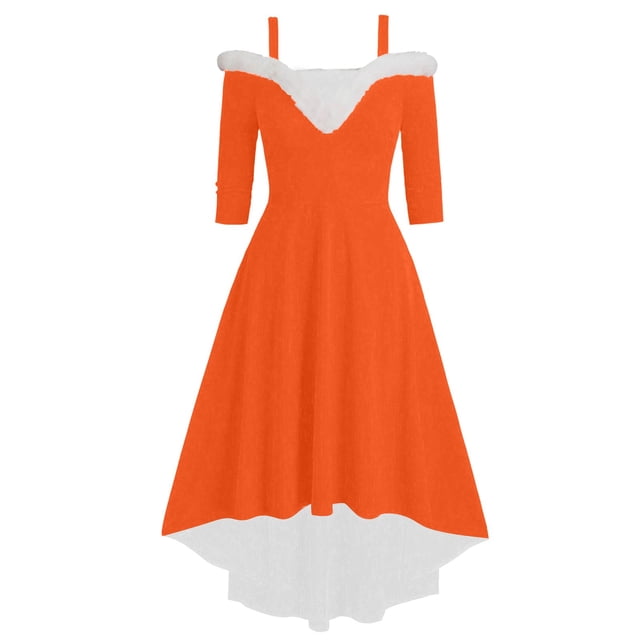 FcBaudy Robe à Manches Longues Col en V, Robes d'Été pour Femmes, Robes d'Été Mode Mi-Longues Sans Manches Imprimé Vintage de Noël pour Femmes