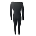 thumbnail image 5 of Women Fashion Wild Jumpsuits Solid Color Square Neck Long Sleeve Long Rompers Spring Autumn Skinny One-Piece Clothes, 5 of 6