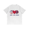 thumbnail image 2 of Womens American Flag Print T Shirts PEACE & LOVE & AMERICA Graphic Tees Short Sleeve Casual Patriotic Pattern Tops for Daily Outfits White,S, 2 of 6