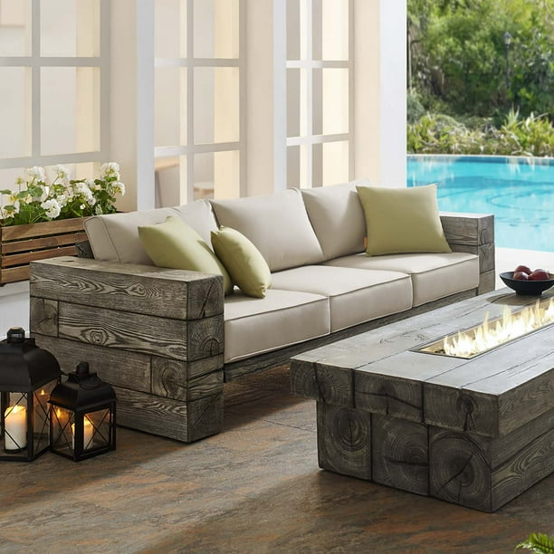 Manteo Rustic Coastal Outdoor Patio Sofa In Light Gray Beige Com Manteo Rustic Coastal Outdoor Patio, Lakeside 3 Piece Outdoor Sofa Armless Chairs And Coffee Table Set