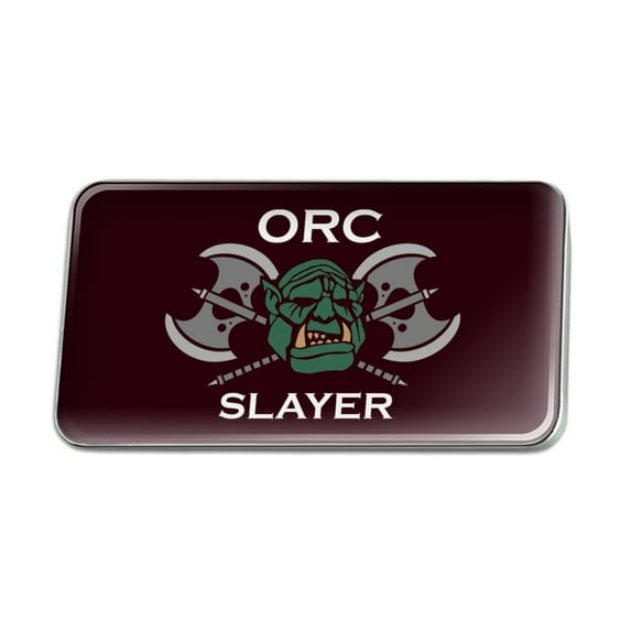 Orc Slayer Fantasy Games RPG Axe Metal Rectangle Lapel Hat Pin Tie Tack Pinback