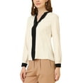 thumbnail image 4 of Allegra K Women's Split V Neck Pleated Front Contrast Color Blouse Top, 4 of 6