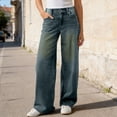 thumbnail image 2 of WERYOUNG Women's Casual Pants Solid Color High Waist Everyday Wear Relaxed Fit Wide Leg Denim Trousers Party Night Versatile Cozy Pant, 2 of 6
