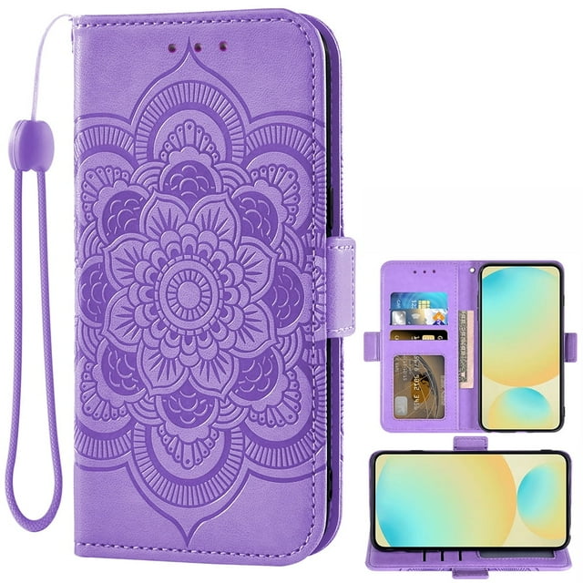 Asuwish - Funda tipo cartera para Xiaomi Mi 5s Plus, de cuero con cordón, tarjetero, correa para la muñeca, para teléfono móvil (modelo 2016070), color morado