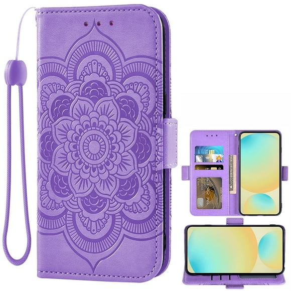 Asuwish - Funda tipo cartera para Xiaomi Mi 5, compatible con Xiaomi Mi 5, con cordón de cuero, tarjetero, correa para la muñeca, para Mi5, para hombre y mujer, color morado
