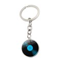 thumbnail image 1 of Llavero con colgante de piedra preciosa y disco de vinilo negro, llavero de metal creativo, accesorio para colgar en la bolsa, 1 of 6