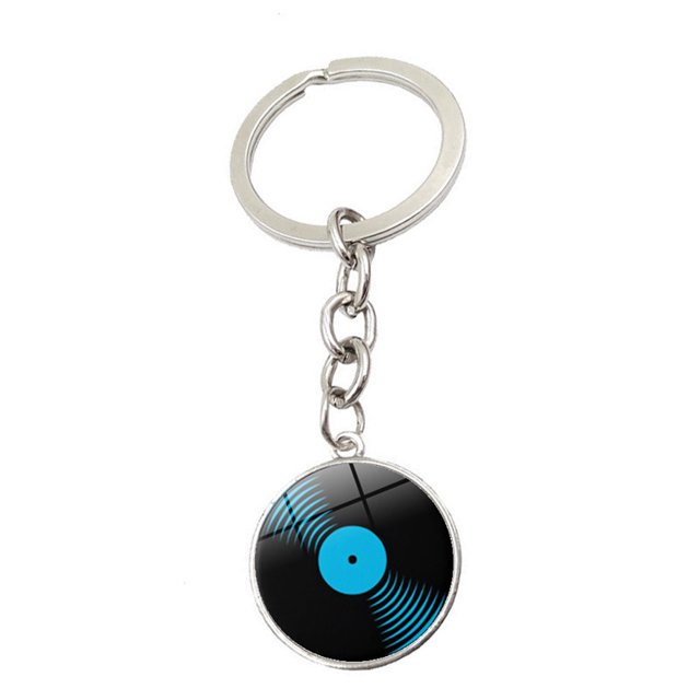 Llavero con colgante de piedra preciosa y disco de vinilo negro, llavero de metal creativo, accesorio para colgar en la bolsa