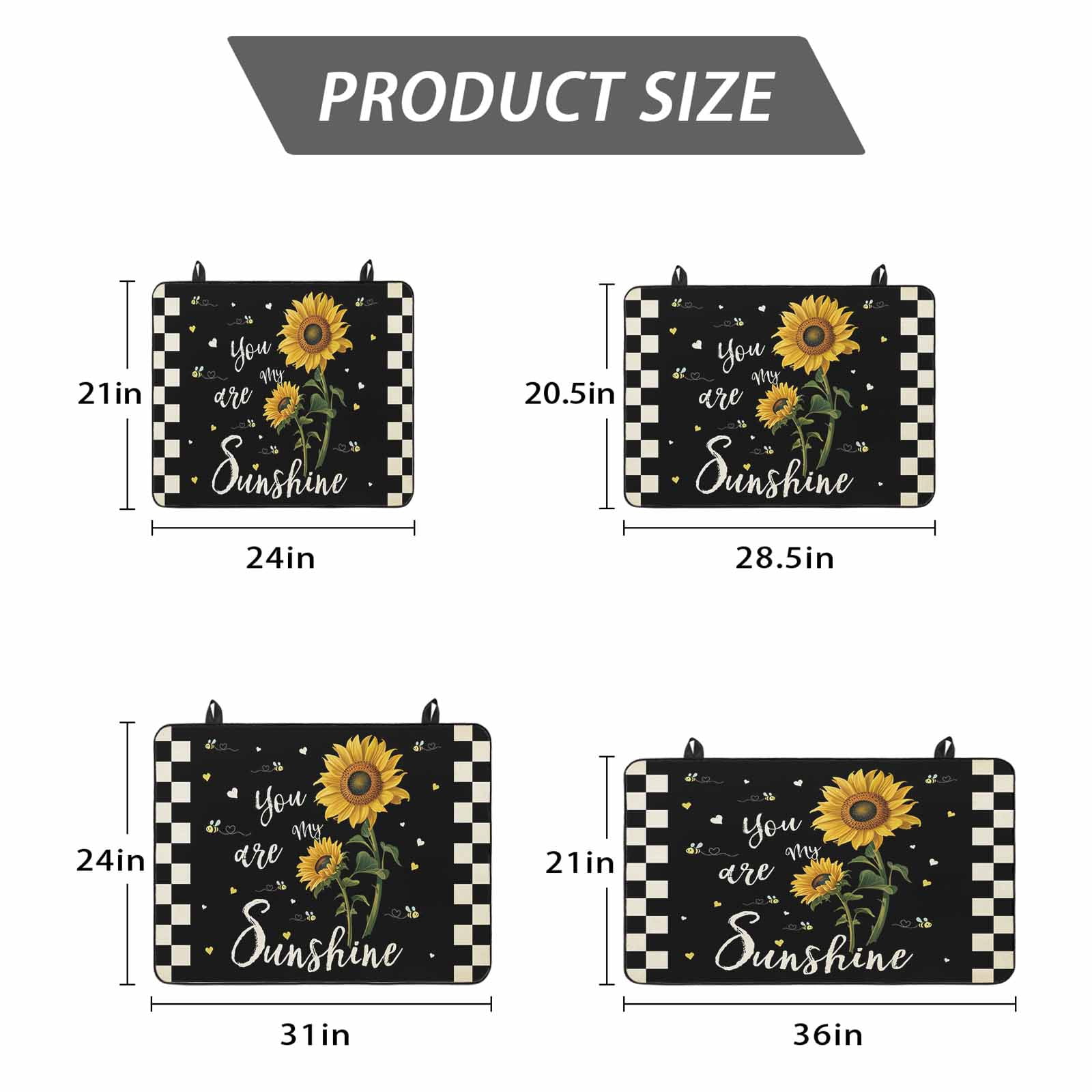 Sunflower Vingra Stove Top Cover for Electric Stove, Heat-proof & Non Slip Glass Top Stove Cover Protector, Farmhouse Garden Floral Bees Plaid Kitchen Flat Cooktop Rubber Mat 24x21 Inches