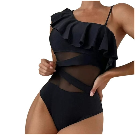 Lopeceal Women Ruffles Flounce One Piece Swimsuit Sexy Deep V Neck Plunge Bathing Suit Monokini with Belt