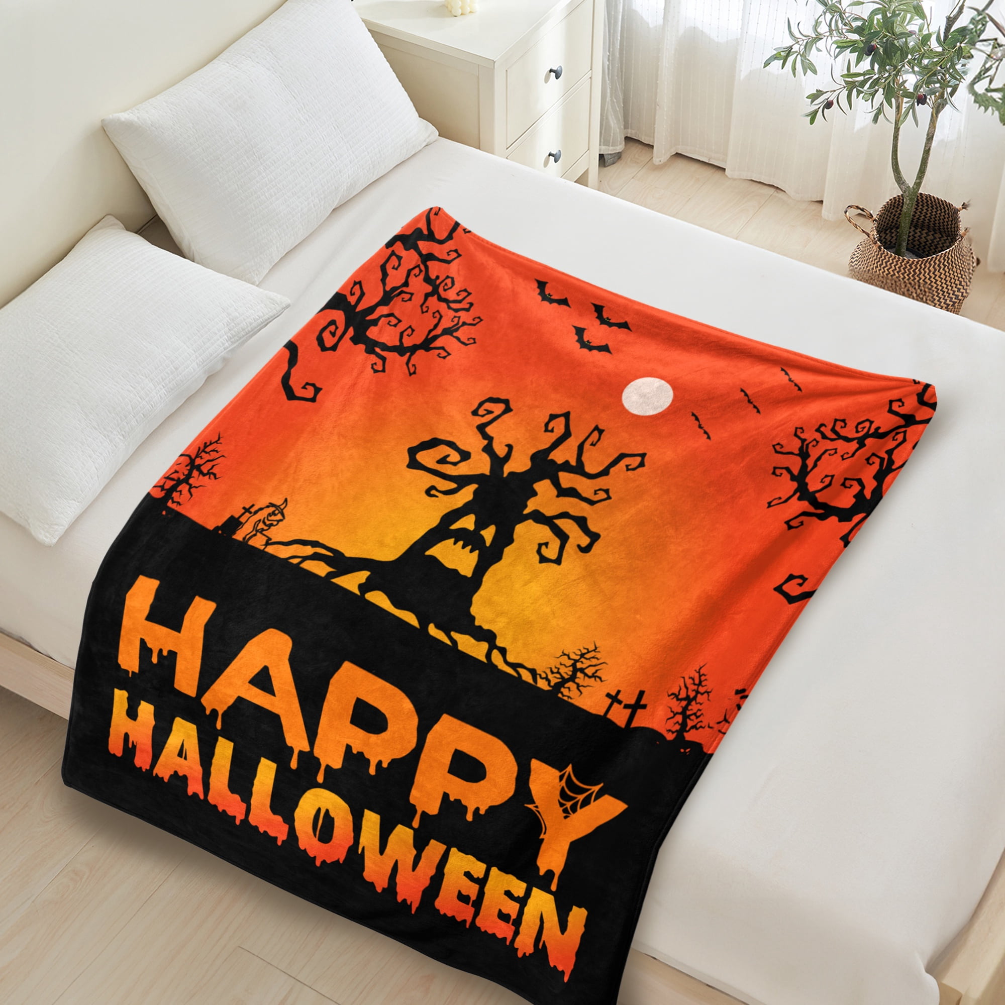 Fun Printed Halloween Throw Blanket, Soft Warm Cozy Flannel Blanket for Bedroom, Living Rooms, Couch,Sofa, Home Decor, 60 x 80 in