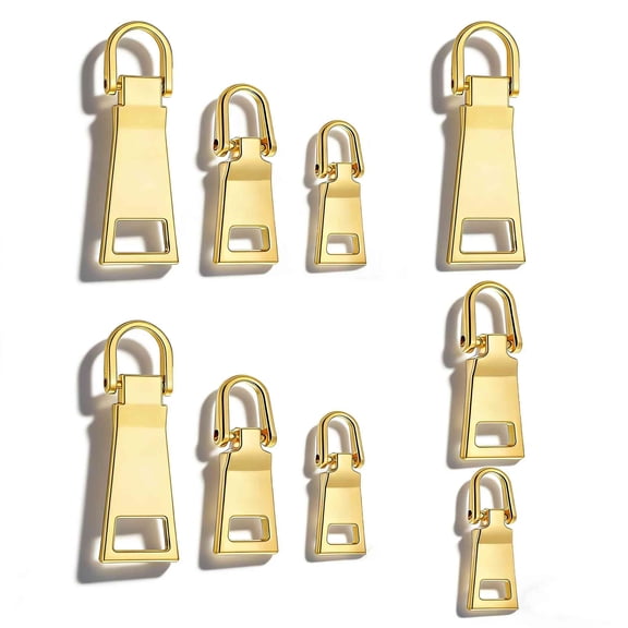 9Pcs Zipper Pull Replacement 3 Sizes Zipper Repair Zippers Tab Repair for Luggage, Zippers Slider Pull Tab for Backpack Jacket Suitcase Coat Handbags (Gold)