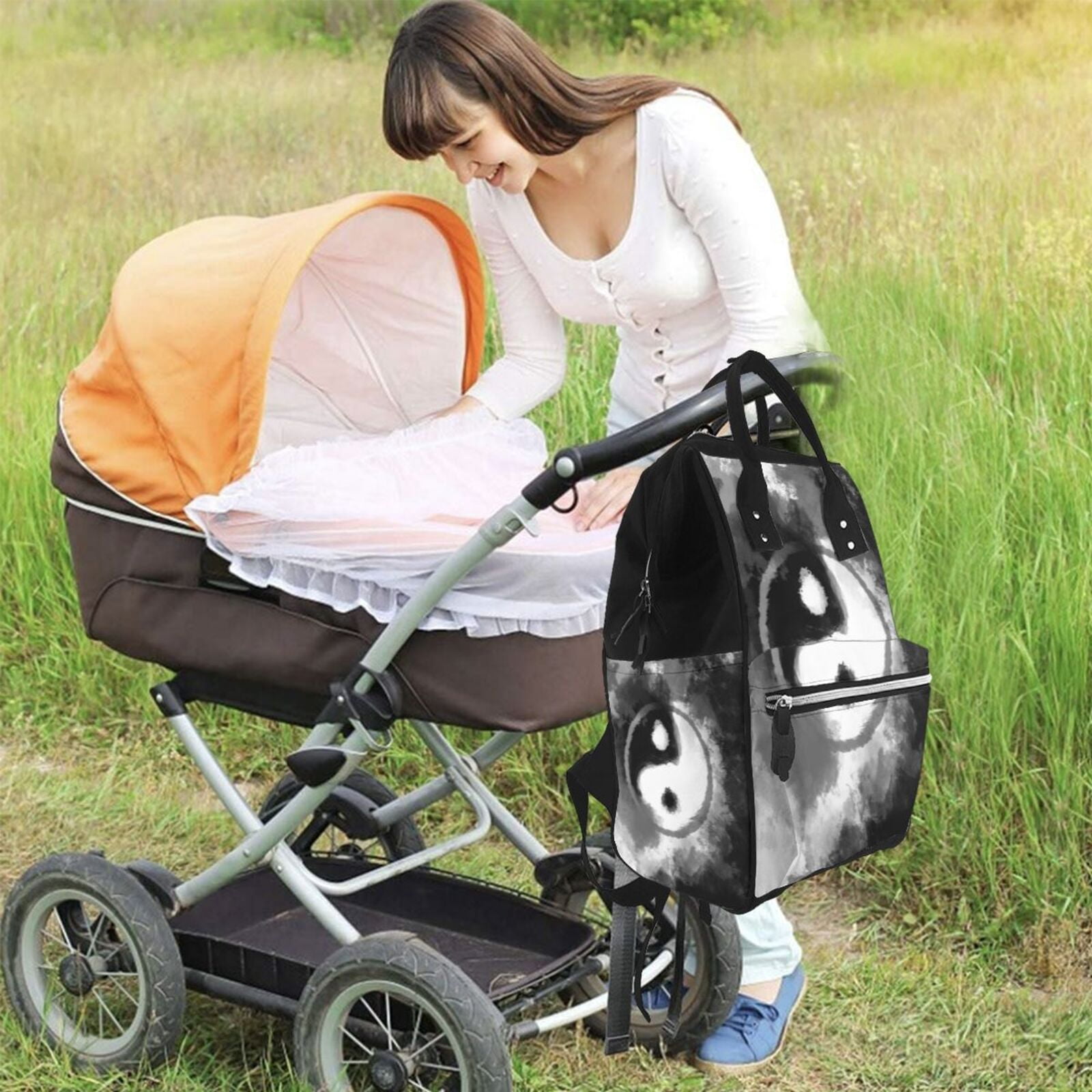 Fuzoiu Yin And Yang Print Diaper Bag Backpack,Baby Essentials Travel Tote,Multi function Waterproof Diaper Bag, Travel Essentials Baby Bag - Unisex