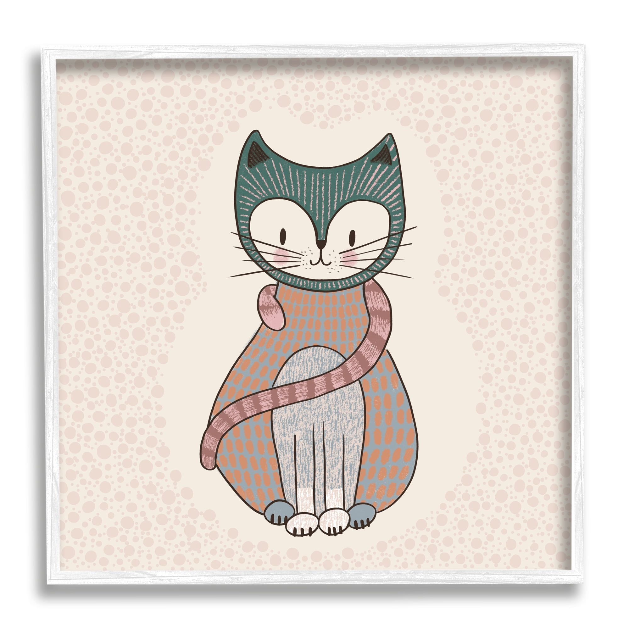 Stupell Industries Speckled Kitty Cat Patterned Shapes Animal Design Graphic Art White Framed Art Print Wall Art, Design by Birgit Maria Kiennast