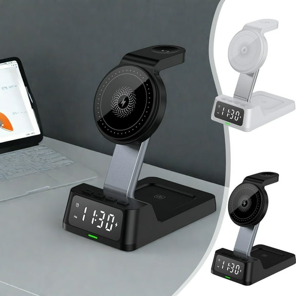 4 in 1 Wireless Charger with Alarm Clock,Wireless Charging Station for Multiple Devices,15w Fast Wireless Phone Charger Dock,Wireless Digital Alarm Clock,Desk Charging Station for Phone,Watch