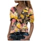 thumbnail image 2 of Puntoco Mujer Retro Impresión Manga Corta Cremallera V-Cuello Urban Casual Pullover tops Puntoco Puntoco-2993, 2 of 3