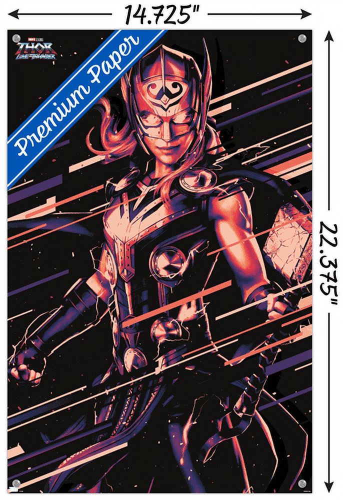 Marvel Thor: Love and Thunder - Mighty Thor Wall Poster with Push Pins, 14.725" x 22.375"