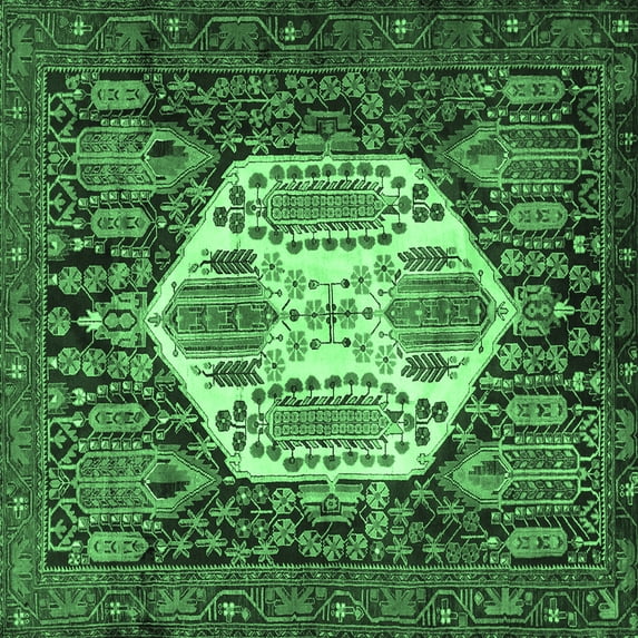 Ahgly Company Indoor Square Persian Emerald Green Traditional Area Rugs, 4' Square