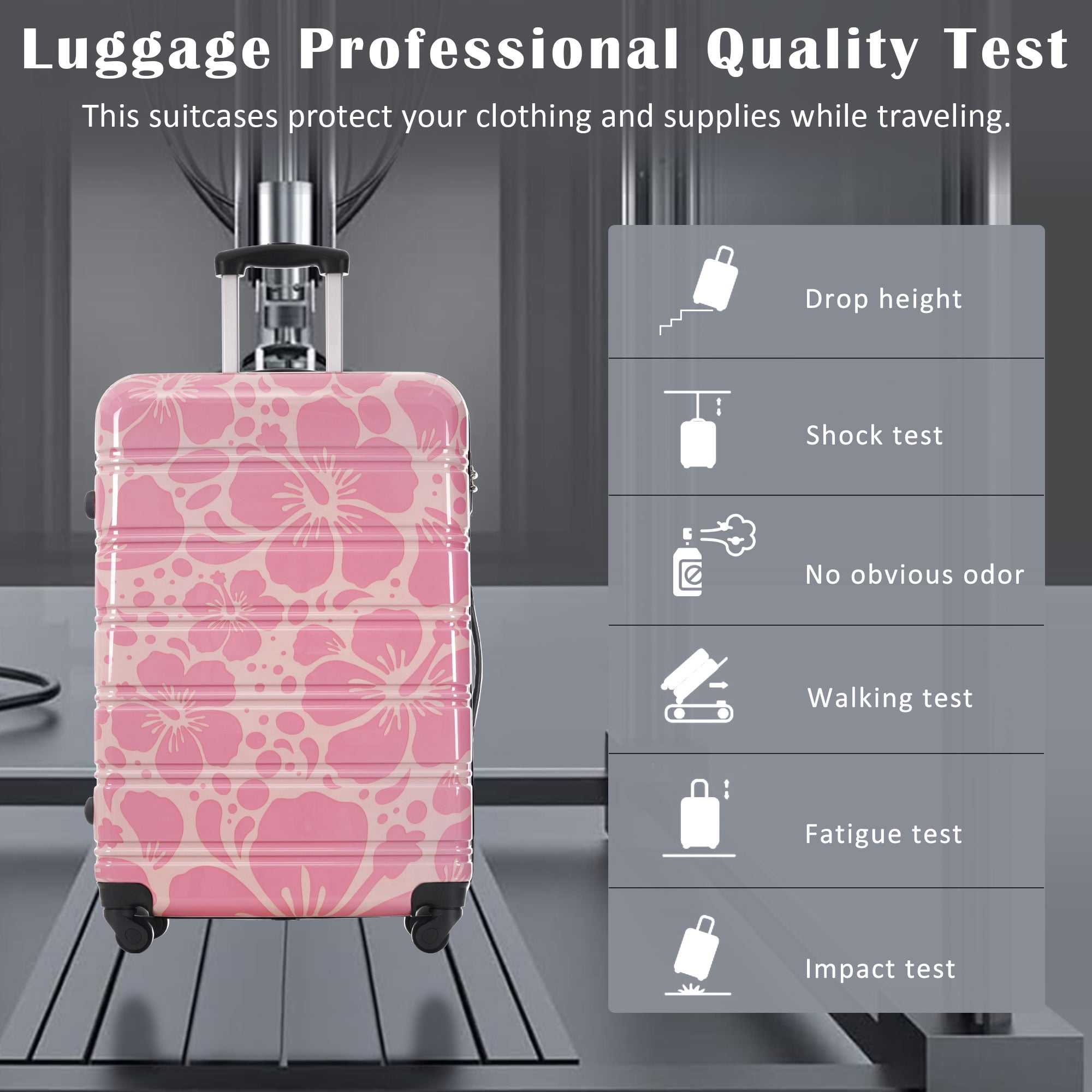 Euroco 3 Piece Luggage Sets, ABS+PC Hardshell Suitcase with TSA Lock and Spinner Wheels,Lightweight Suitcase Set for Family Travel,Pink