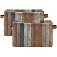 thumbnail image 7 of Coolnut Large Foldable Storage Bin Vintage Retro Wooden Fabric Storage Baskets Collapsible Decorative Baskets Organizing Basket Bin with PU Handles for Shelves Home Closet-1Pack Decor Gifts, 7 of 7