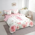 thumbnail image 3 of jejeloiu Monogrammed I Bedding Comforter Set 7-Piece,Retro Flower Butterfly King Bedding Sets,White Pink Bow Bed Sheets For Girl,Microfiber Room Decorative Reversible, 3 of 8