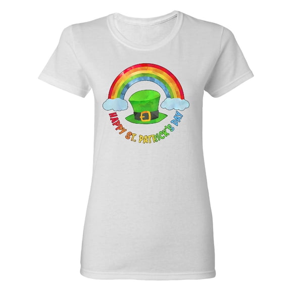 Inktastic Happy St. Patrick's Day Rainbow and Hat Women's T-Shirt