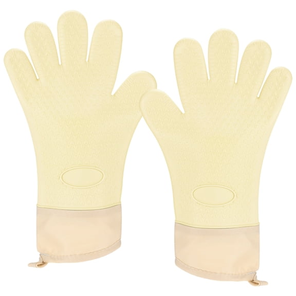 1-Pair Silicone Gloves Heat Resistant, Non-Slip Grilling Gloves for BBQ/Oven [33cm, Beige]