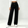 thumbnail image 2 of CaComMARK PI Women's Straight Leg Jeans High Waisted Stretchy Baggy Trousers Wide Leg Casual Baggy Denim Jeans with Pockets Black, 2 of 5