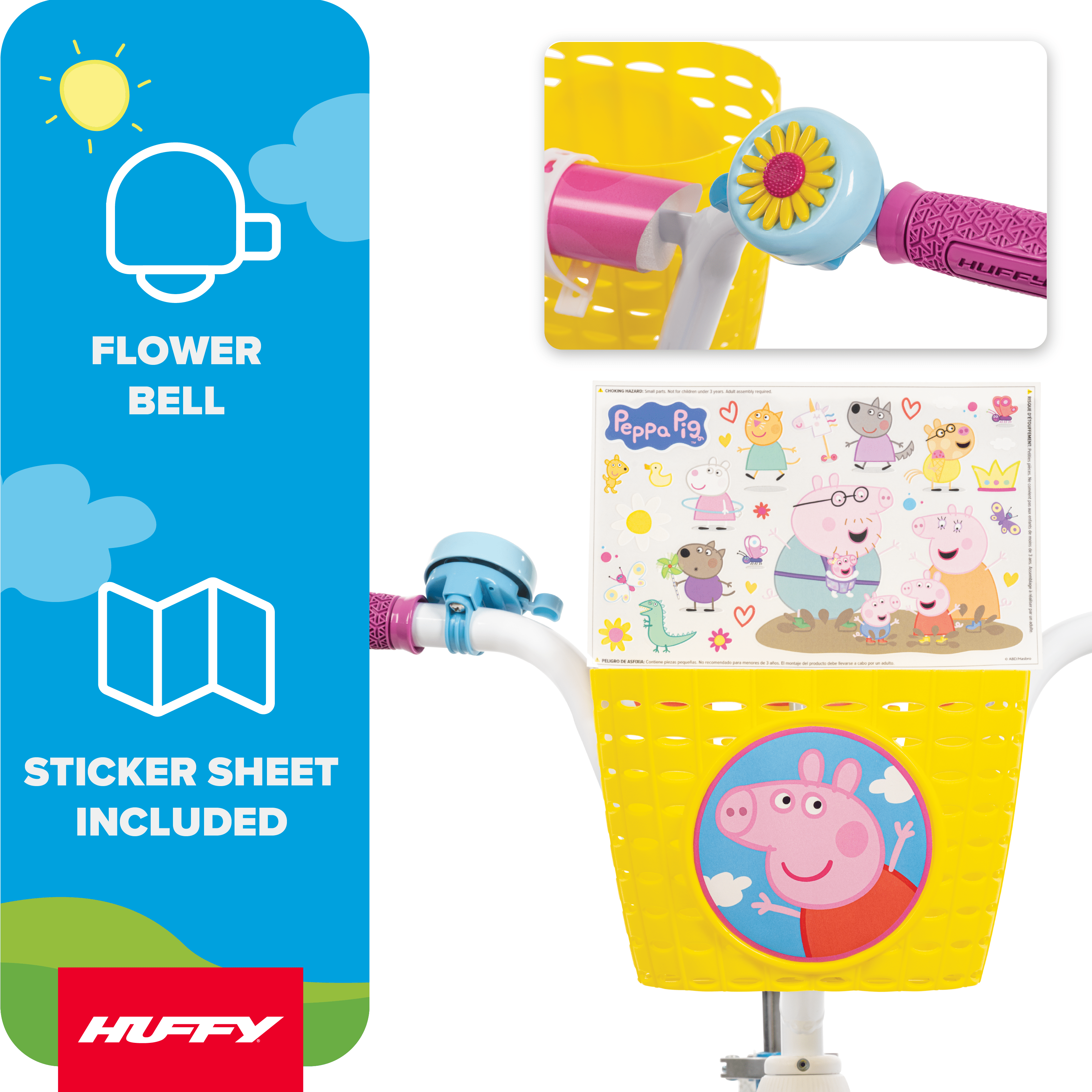 Huffy 12" Peppa Pig Kids' Bike, Fits Riders 37"-42", Blue, Youth, Girls