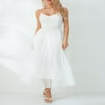 thumbnail image 3 of Robe de Bal Patchwork en Tulle Sans Manches Col en V Blanche d'Été pour Femmes, 3 of 9
