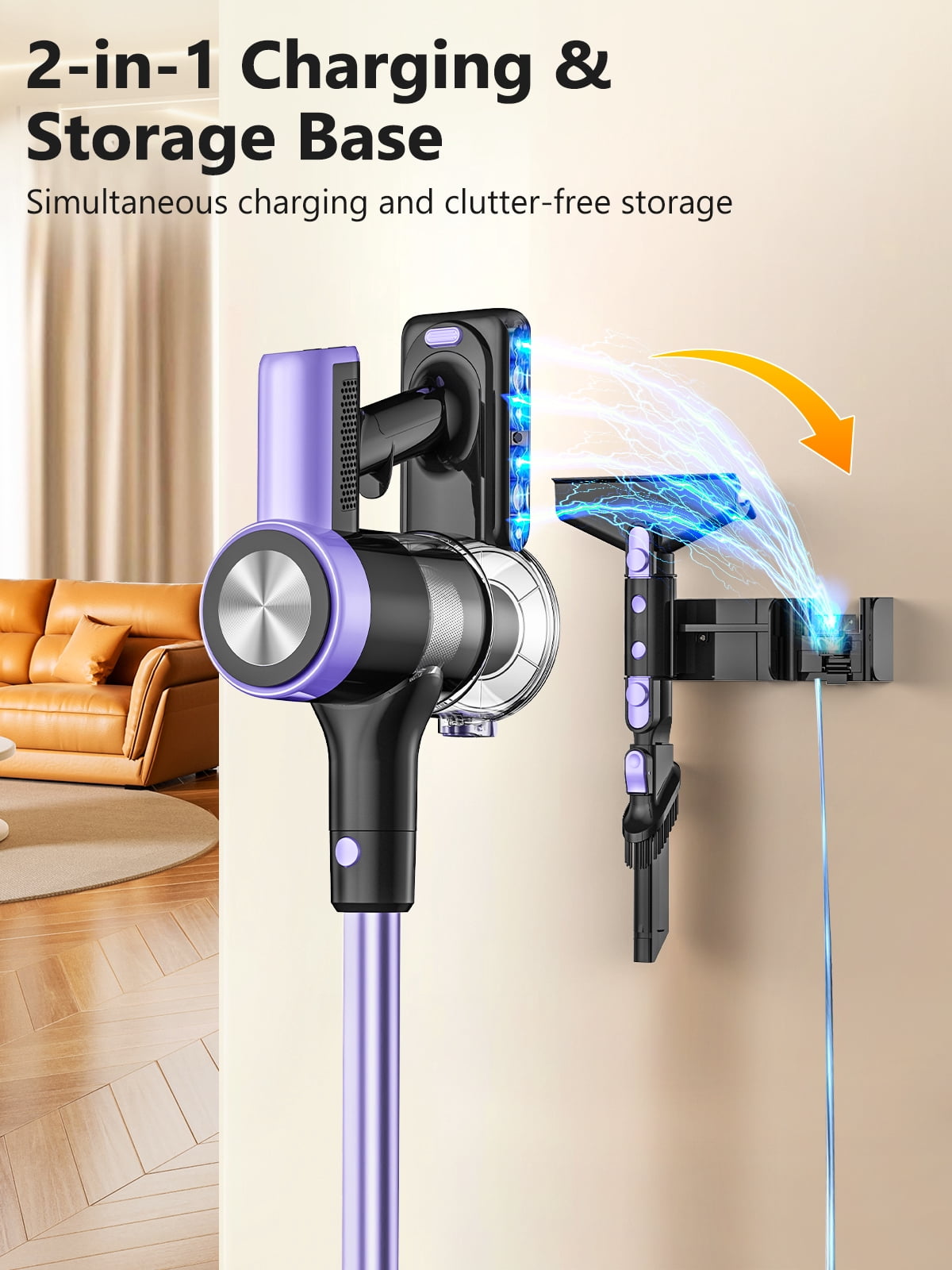 H28 Cordless Stick Vacuum Cleaner, 500W Brushless Motor, Self-Standing, Wall Charging, 55 Min Runtime, Lightweight for Hard Floors & Carpets, Purple