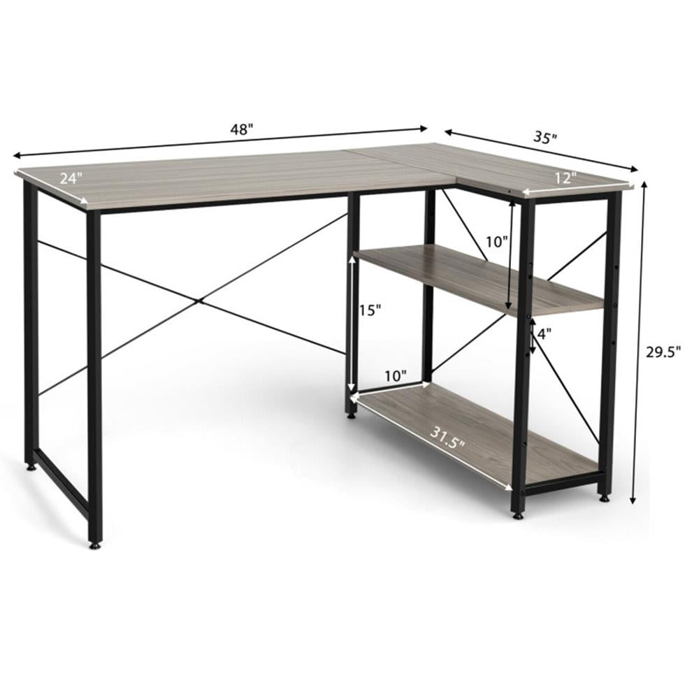 Demi Bonn 48" Reversible L Shaped Computer Desk with Adjustable Shelf, Small Home Office Desk Study Writing Table, Gray