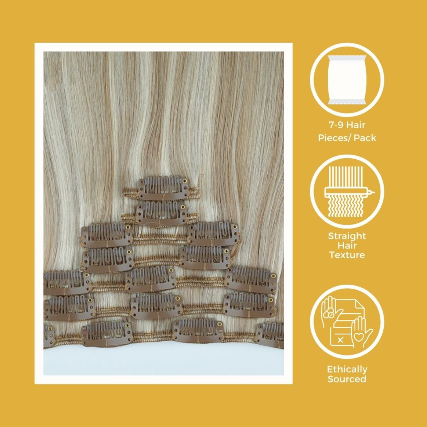 Light Brown and Light Blonde Straight Clip Ins (Piano Color) - 7 Pcs with a Free Eye Lash Extensions