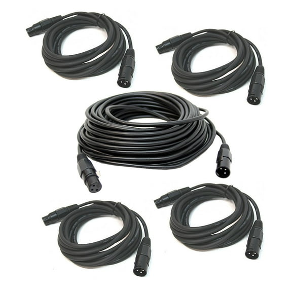 DJ Pro Lighting (4) 15 Foot & (1) 50 Foot 3 Pin Male to Female Light DMX Cable