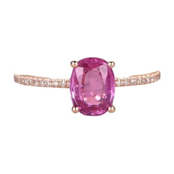 HeartsAndYou 1ct Natural Pink Sapphire Diamond Ring Solitaire with Accents 14k REAL Rose Gold