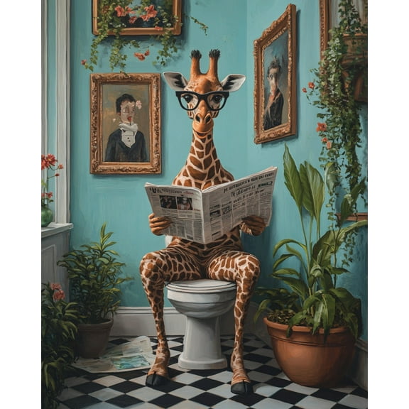 Paint by Number for Adult Kit-Deer sitting on toilet and reading newspaper, DIY Acrylic Paint by Numbers for Adults Beginner Oil Painting by Number on Canvas for Home Wall Decor 16x20inch-