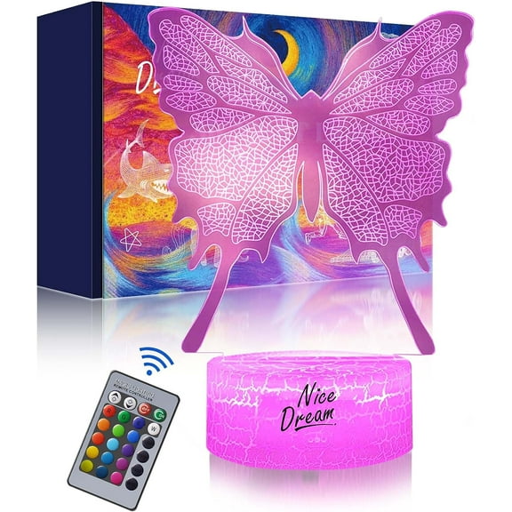 YSITIANNA Butterfly Night Light for Kids, 3D Illusion Night Lamp, 16 Colors Changing with Remote Control, Room Decor, Gifts for Children Boys Girls STNL#3151