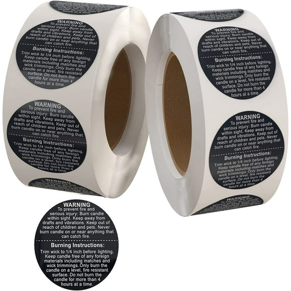Black 1000 PCS Candle Warning Labels Candle Safety Sticker 1.5 Inch for DIY Candle Jars