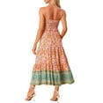 thumbnail image 3 of INSPIRE CHIC Women's Boho Floral Sleeveless Smocked Spaghetti Strap Tiered Maxi Dress XL Orange, 3 of 6