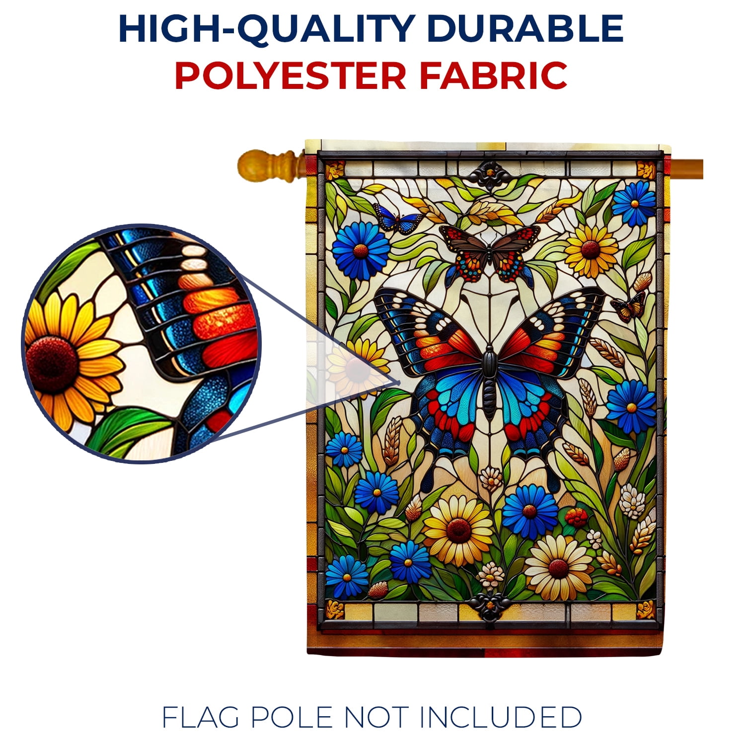 America Forever Stained Glass Butterfly House Flag, 28 x 40 inch Double Sided, Majestic Spring Summer Floral Flower Decorative Seasonal Outdoor Decor, Holiday Outside Decorations Yard Flag