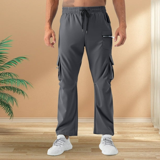 Pantalones largos para hombre, casuales, de moda, de color sólido, con cordón, cintura elástica, bolsillo con cremallera, pantalones para hombre