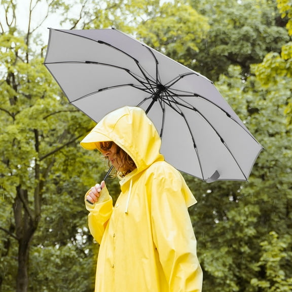 OATIPHO Reflective Grey Automatic Folding Umbrella for Outdoor Rain and Sun Protection