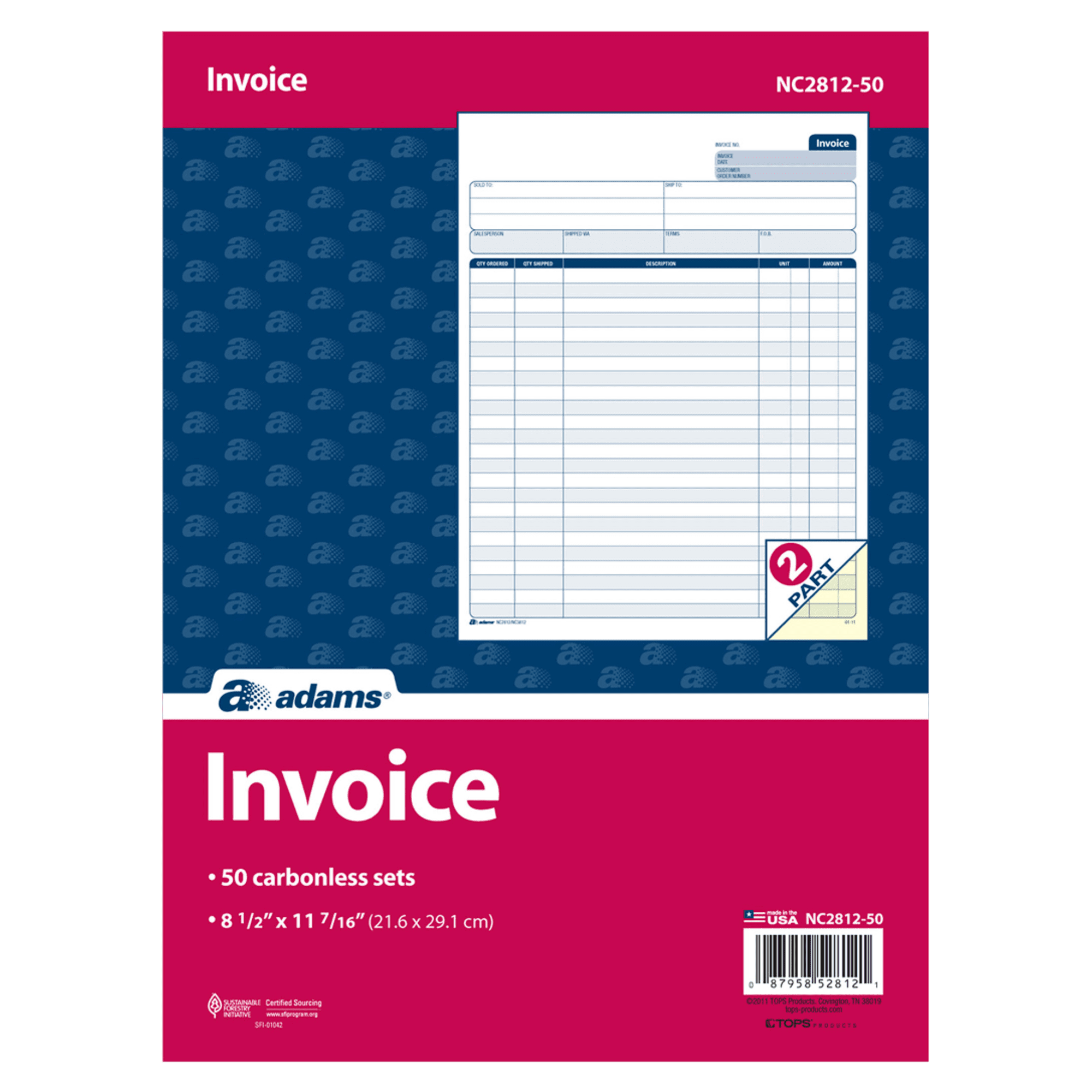 Adams® Carbonless 2-Part Snapset Invoice Forms, 8 1/2" x 11", White ...
