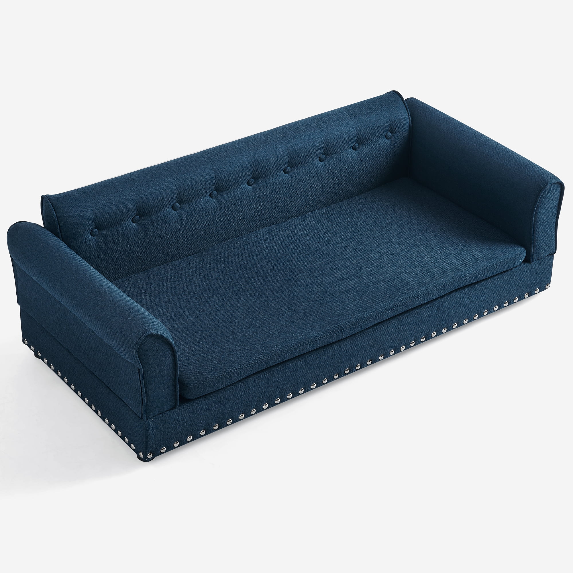 Oversized Pet Sofa, Elegant Modern Linen Fabric Elevated Dog Sofa Bed, Comfortable Oversized Rectangular Pet Bed with Backrest & Armrest for Large & Oversized Dogs, Dark Blue